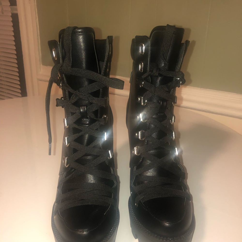 Platform ankle biker boot black faux leather